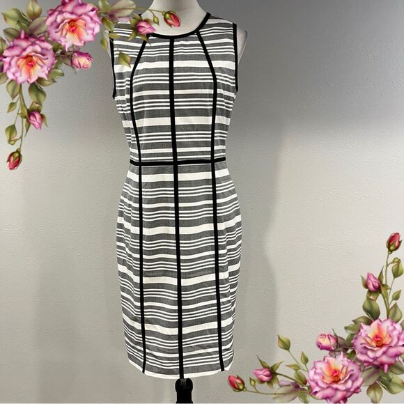 Calvin Klein Scoop neck horizontal stripes a-line dress size 10 - Picture 1 of 13